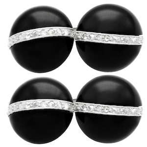 Gemelli in oro bianco 18 carati con onice nero Art Déco e diamanti da 0,33 ct