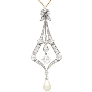 Perla natural antigua de agua salada y diamante de 3,99 ct, colgante de oro amarillo de 18 k