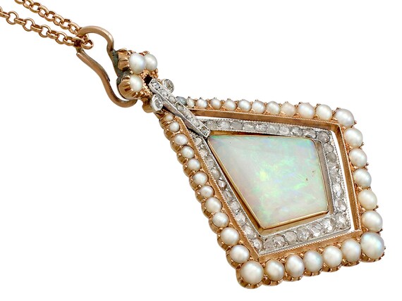 Antique 2.88ct Opal and 0.84ct Diamond, Pearl and… - image 3