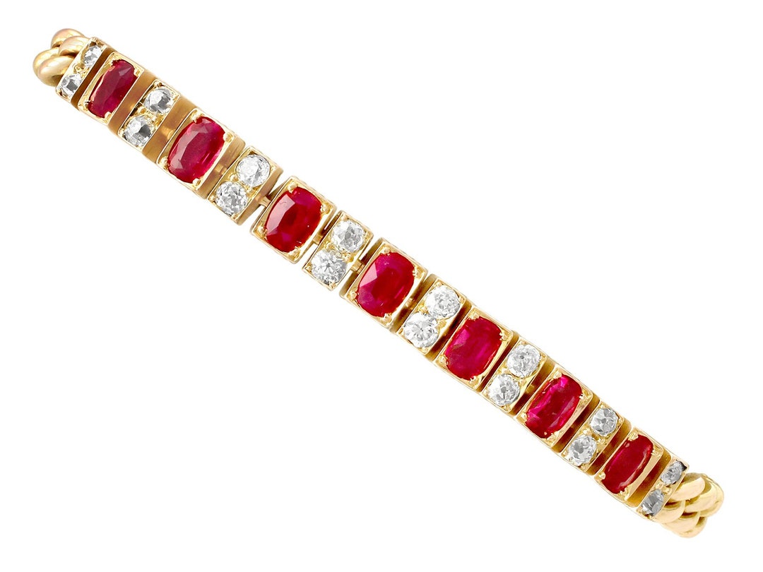 Antique 3.30ct Ruby and 1ct Diamond, 18k Yellow Gold Line