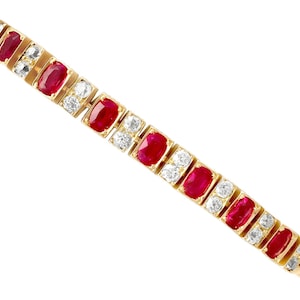 Antique 3.30ct Ruby and 1ct Diamond, 18k Yellow Gold Line Bracelet