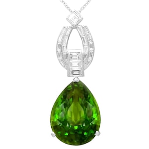 23.20ct Peridot and 1.38ct Diamond, Platinum Pendant - Vintage Circa 1945