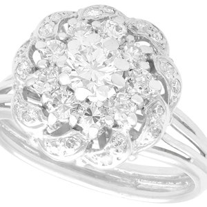 1.39 ct Diamond and 18 ct White Gold Cluster Ring - Vintage Circa 1950