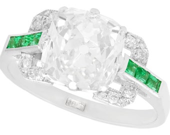 Antique Emerald and Diamond Ring in White Gold - Emerald and Diamond Engagement Ring
