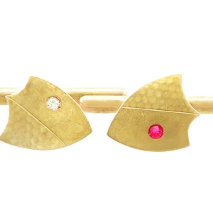 Antique &#39;Shield&#39; Cufflinks Diamond and Ruby, 18 ct Yellow Gold Circa 1920