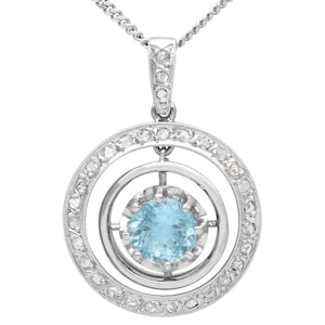 0.79ct Aquamarine, 0.31ct Diamond and 9ct Yellow Gold Necklace - Antique Circa 1910