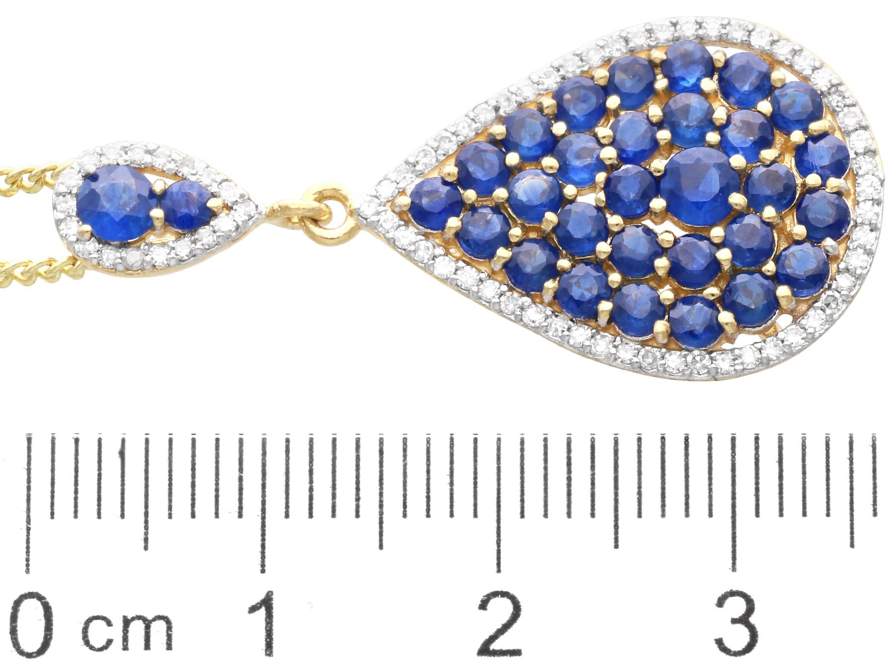 Pendentif Ancien En Or Avec Diamant Et Saphir - Chaîne Incluse - Espagne XXe Siècle