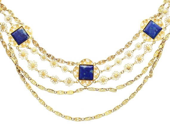 5.55ct Lapis Lazuli and 18ct Yellow Gold Necklace - Antique Victorian (Circa 1870)