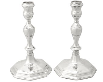 Britannia Standard Silver Candlesticks - Antique Queen Anne