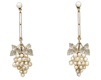 Victorian Natural Pearl Drop Earrings in 15k Yellow Gold