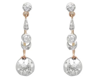 Antique 0.84 Carat Diamond and 18k Yellow Gold Drop Earrings Circa 1890