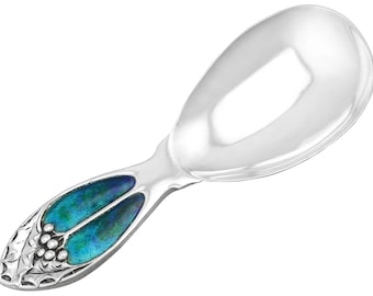Sterling Silver and Enamel Caddy Spoon - Art Nouveau - Antique George V
