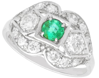 Antique Art Deco Emerald Diamond Platinum Ring, Circa 1920