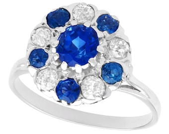 Antiker 1.04 Karat Saphir Cocktailring mit 0.30 Karat Diamant in Platinauflage