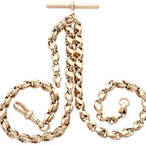 Collar de cadena Albert de oro amarillo de 9 quilates - Antiguo, circa 1910