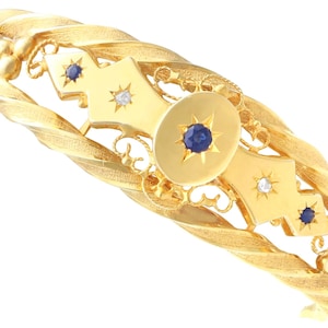 Antique 0.19ct Sapphire and Diamond, 15ct Yellow Gold Bangle Circa 1900