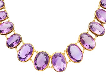 Antique Victorian 274.91ct Amethyst and 18k Yellow Gold Rivière Necklace