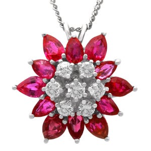 Vintage Pendant with 1.85 Carat Ruby and 0.21 Carat Diamond in 18k White Gold Circa 1990