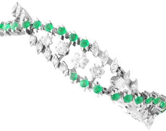 3.80ct Emerald and 3.92ct Diamond, 18ct White Gold Bracelet - Vintage Circa 1965