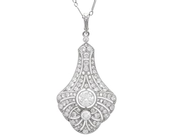 Antique Art Deco Pendant with 3.51 Carat Diamond in 18k White Gold Circa 1925