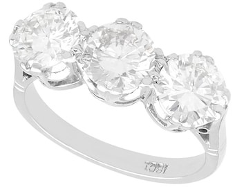 Vintage 3.30ct Diamond and 18ct White Gold Trilogy Ring Circa 1950