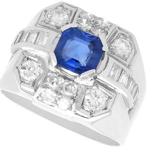Vintage 1.30ct Sapphire and 0.90ct Diamond, Platinum Dress Ring Circa 1950