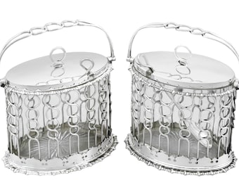 Sterling Silver and Glass Serving Preserve Baskets - Antique Edwardian