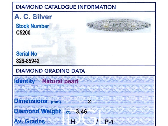 3.46ct Diamond and Natural Pearl, Platinum Brooch… - image 8