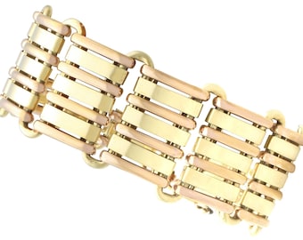 Pulsera antigua Art Déco de oro rosa y amarillo de 14 quilates