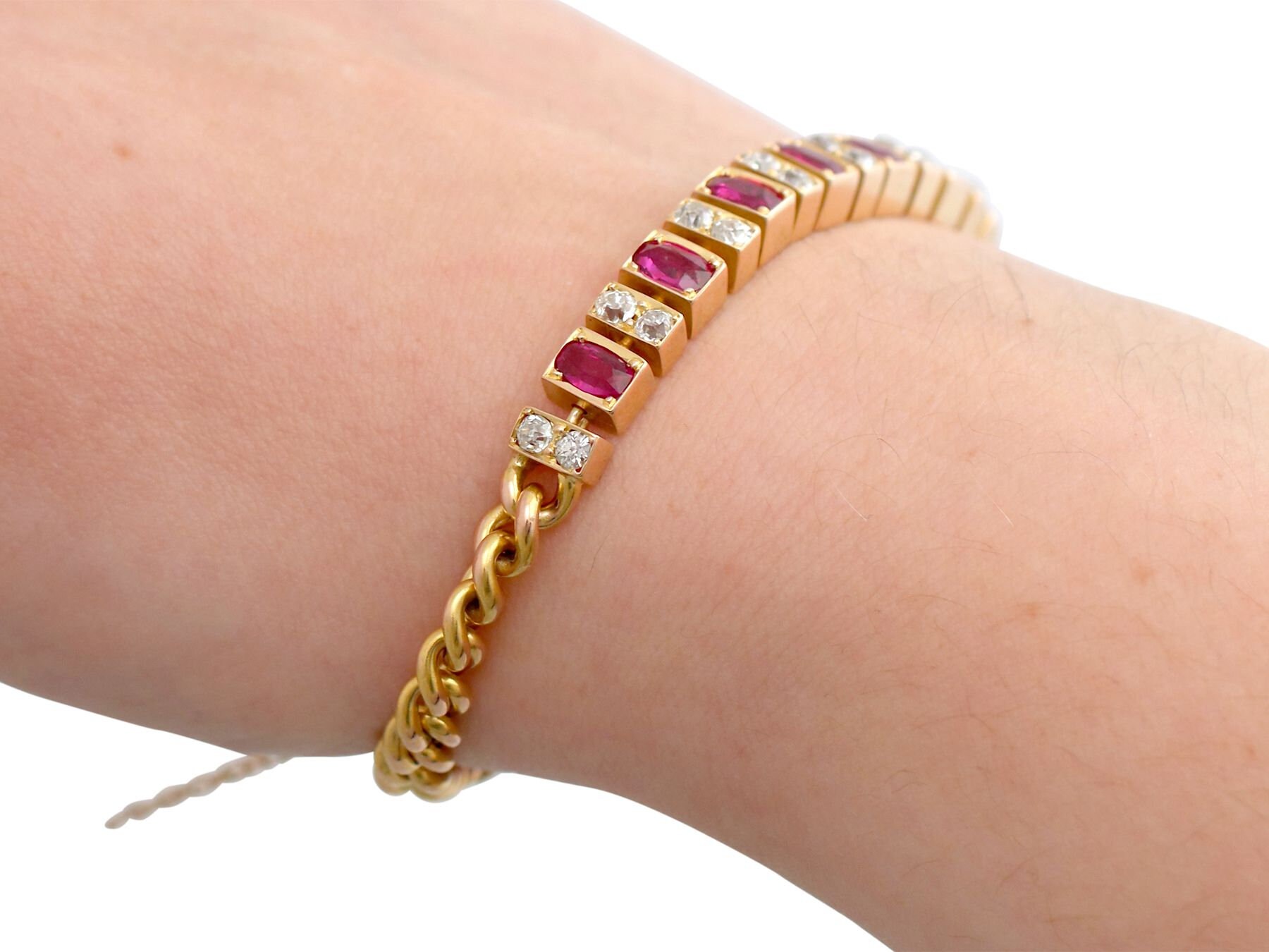 Antique 3.30ct Ruby and 1ct Diamond, 18k Yellow Gold Line