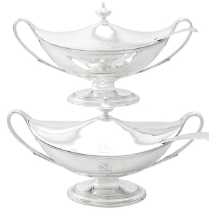 Georgian Sterling Silver Sauce Tureens with Ladles - Adams Style
