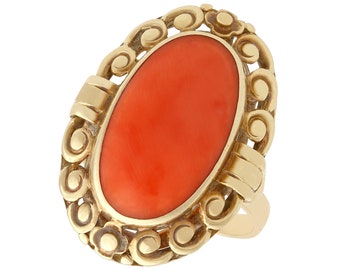 Antique Coral Cocktail Ring in 14k Yellow Gold