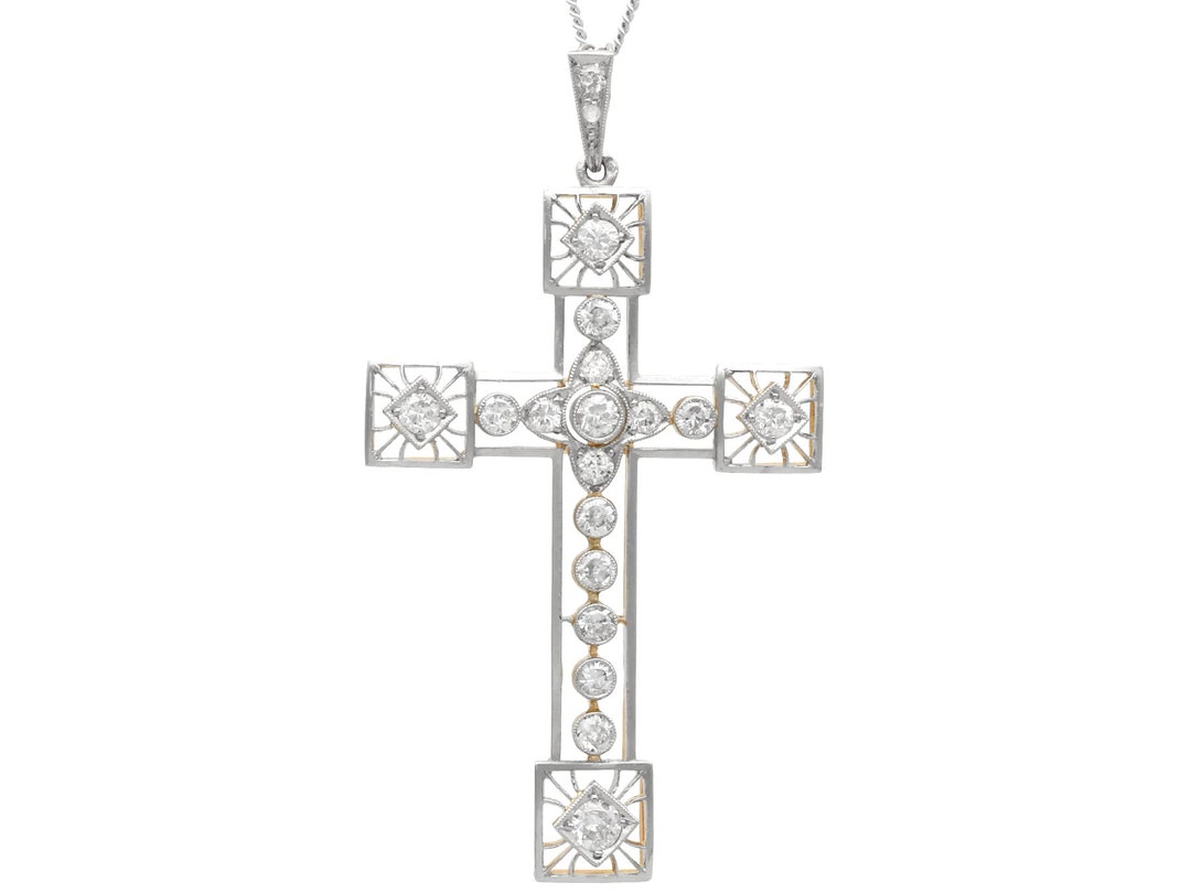 Antique 1.60ct Diamond and 18k Yellow Gold Cross Pendant - Etsy