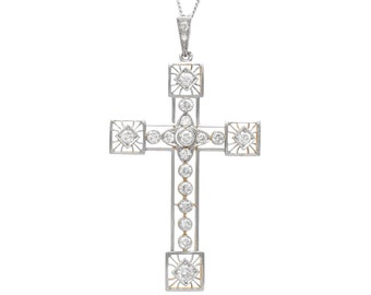 Antique 1.60ct Diamond and 18k Yellow Gold Cross Pendant