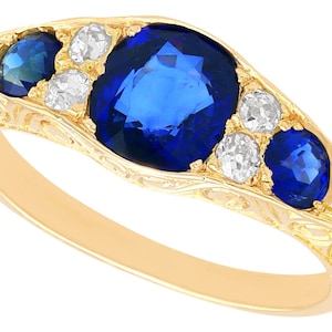 Antique 1.55ct Sapphire and Diamond, 18k Yellow Gold Dress Ring
