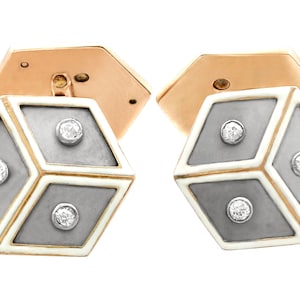 Antique French Diamond Cufflinks in 14k Rose Gold