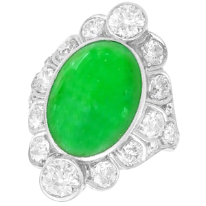 Antique 9.07 Carat Jadeite and 2.84 Carat Diamond Dress Ring in Platinum