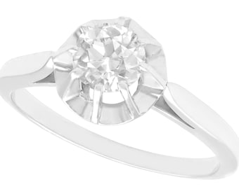 Antique French 0.56ct Diamond and 18k White Gold Solitaire Engagement Ring