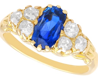 Antique Edwardian 2.30ct Sapphire and 1.05ct Diamond 18ct Yellow Gold Ring Circa 1910