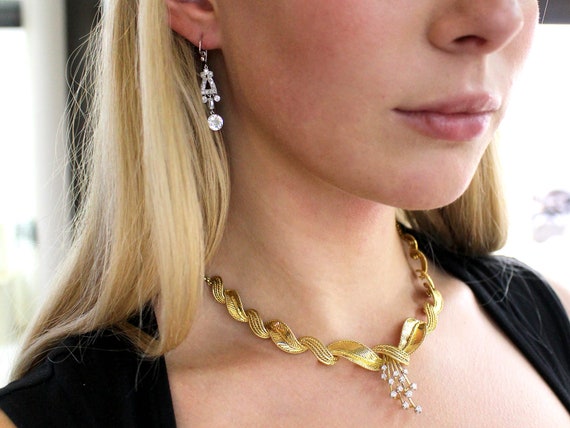 Vintage Belgian 0.54ct Diamond and 18k Yellow Gold Necklace