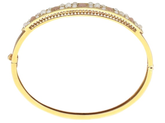 Coral and Seed Pearl, 15 ct Yellow Gold Bangle - … - image 5