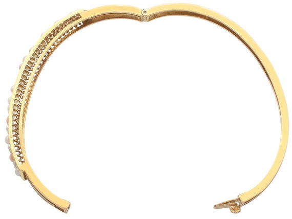 Coral and Seed Pearl, 15 ct Yellow Gold Bangle - … - image 7