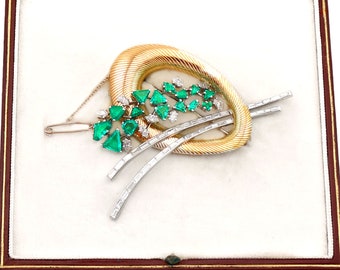 Antique Emerald Diamond Brooch: 18K Gold Platinum Garrard & Co, 1935