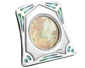 Antique Sterling Silver Enamel Photo Frame: Arts & Crafts Edwardian