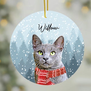 Cat Ornament Made from Photo, Custom Cat Ornament Personalized Scarf, Gift for Cat Mom, Pet Portrait Ornament, Cat Christmas Gift