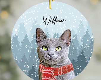 Cat Ornament Made from Photo, Custom Cat Ornament Personalized Scarf, Gift for Cat Mom, Pet Portrait Ornament, Cat Christmas Gift