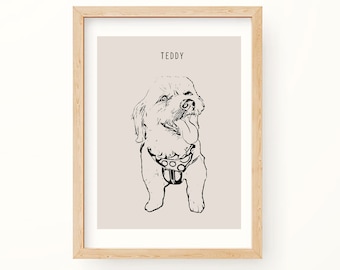 Custom Dog Drawing Portrait, Pet Line Drawing, Custom Dog Sketch, Gift for Dog Mom, Pet Sympathy Gift, Gift for Dog Lovers