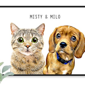 Two Pet Portrait - Multiple Pet Portrait from Photo - Family Pet Portrait - Personalized Dog Art - Custom Wall Art - Dog Dad Gifts