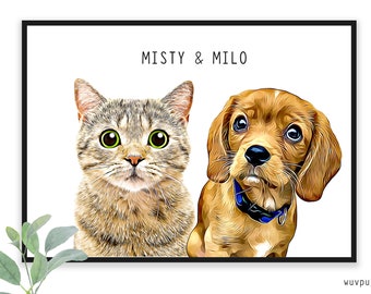 Two Pet Portrait - Multiple Pet Portrait from Photo - Family Pet Portrait - Personalized Dog Art - Custom Wall Art - Dog Dad Gifts