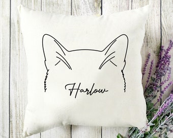 Custom Cat Pillow - Cat Outline Pillow -  Pet Ear Outline - Custom Cat Sketch Throw Pillow - Cat Home Décor - Cat Owner Gift